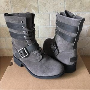UGG ZIA SLATE SUEDE WINTER MOTO COMBAT BUCKLE BOOTS SIZE US 7.5